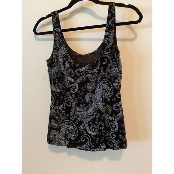 Alex Evenings Black Blue Paisley Print Jacket & Tank Set Medium - Picture 7 of 16